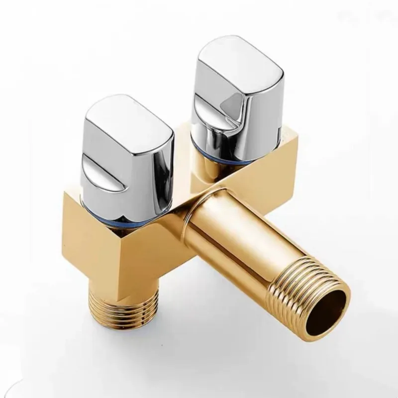 One In Two Out Mini Multi-function Shunt Angle Valve Brass Independent Switch 4/6 Point Interface Washing Machine Faucet Silver