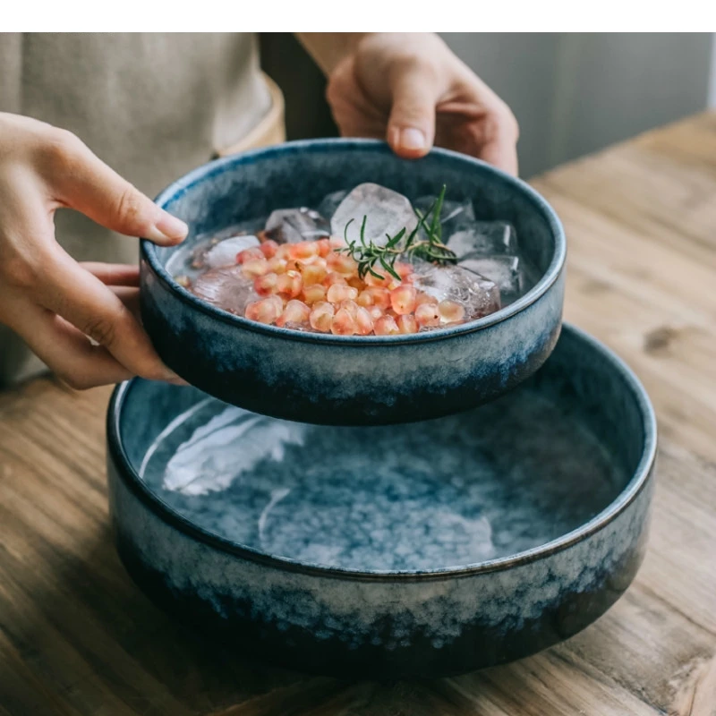 Round Japanese-style Ramen Bowl Ceramic Noodle Solid Color Large Soup Restaurant Household Retro Dinnerware