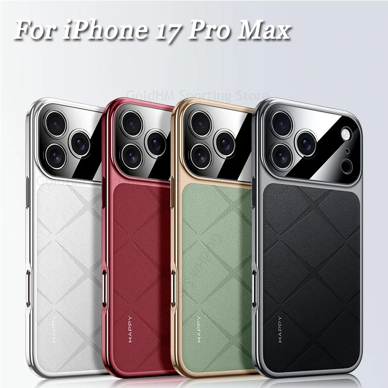 

Capa для iPhone 17 Pro Max с кожаным покрытием и бриллиантами, противоударный чехол для Apple 17, защита для воздушной камеры, задняя крышка для телефона