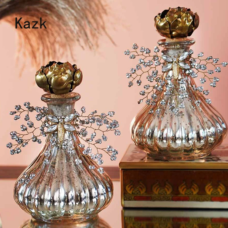 Vintage Beaded Glass Perfume Bottle Light Luxury European Aromatherapy Fragrance Bottles Art Crafts Dressing Table Ornaments