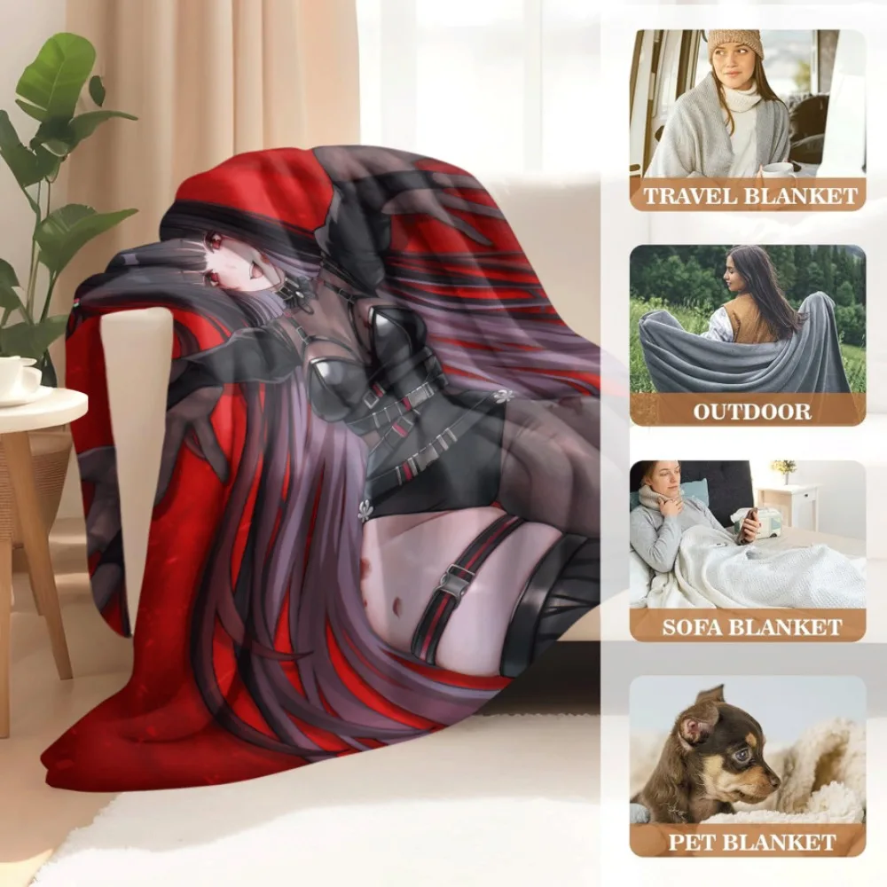 Anime Flannel Throw Blanket Taihou Gradient Long Hair Scarlet Eyes Strap Gothic Costume Warm Sofa Bedding Gift