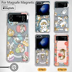 Cartoon M-Mofusands cat Magsafe Magnetic Phone Case for Samsung Galaxy Z Flip 3 4 Z Flip 5 6 Z 5G Soft Transparent Back Cover