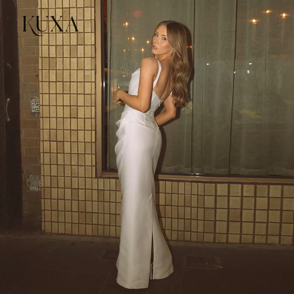 KUXA Customized Mermaid Wedding Dress Off Shoulder Draped Detail Back Split Sleeveless Bridal Gown For Women Wedding Events
