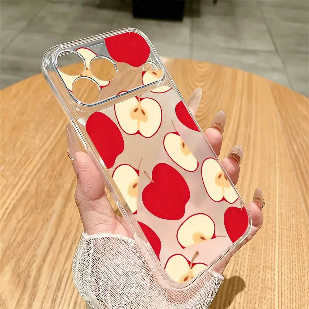Red fruit pattern transparent phone case suitable for iPhone17 16 15 14 13 12 11Pro/Max/Plus anti drop and shockproof back cover