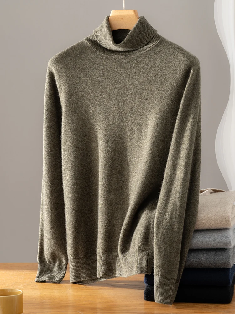 

New Autumn Winter Men100% Cashmere Sweater Turtleneck Pullover Long Sleeve Basic Cashmere Sweater Knitwear Smart Casual Clothing