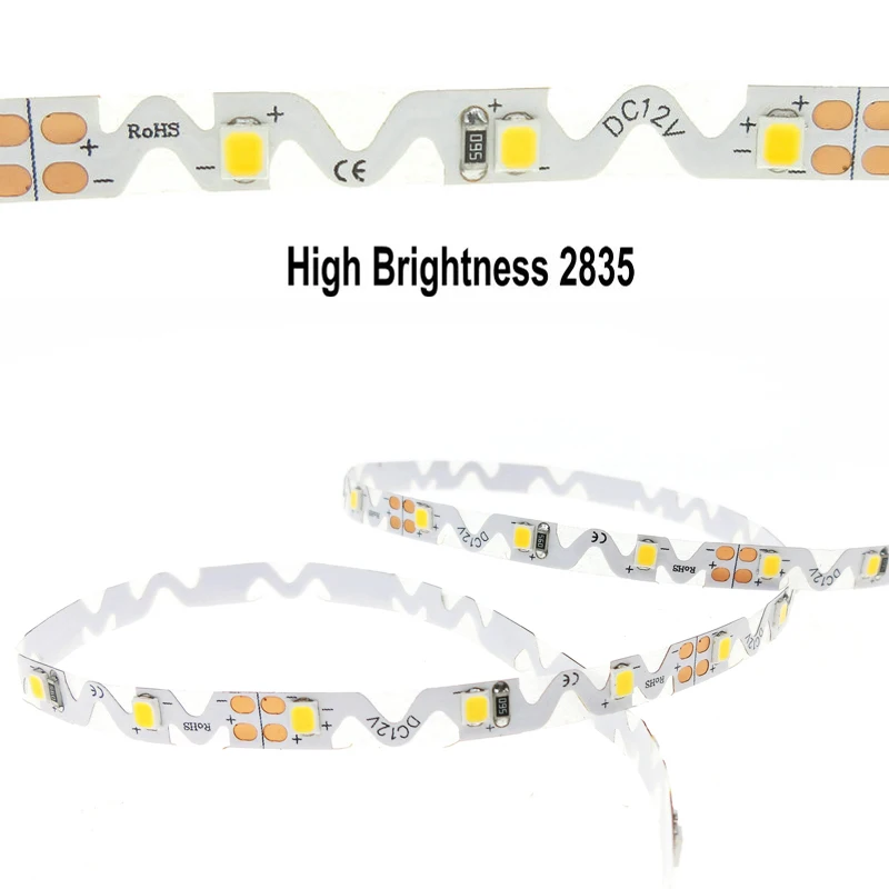 Fita LED com forma de S, fita flexível, lâmpada branca quente, Bending Canal, Letra Tipo S, 12 V, 2835, 60LED por m, 5m