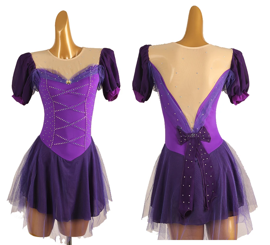 

Figure Skating Dress purple Women girl Ice Skating Dress Gymnastics Costume custom crystal rhinestone B258