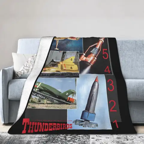 Thunderbirds 1-5 Retro Montage Plush Blankets Cartoon Fashion Throw Blankets for Home Hotel Sofa 150*125cm Soft