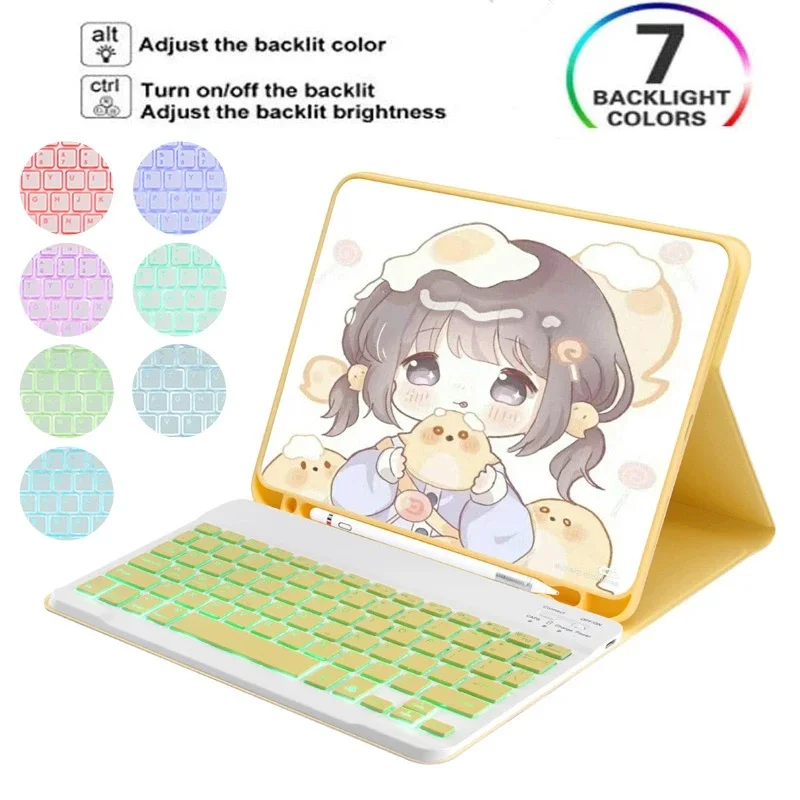 For Samsung Galaxy Tab S9 11 S9 FE A8 10.5  A7 10.4 S6 Lite 2024 S8 S7 11 Inch Backlit Pen Holder Bluetooth Keyboard Cover