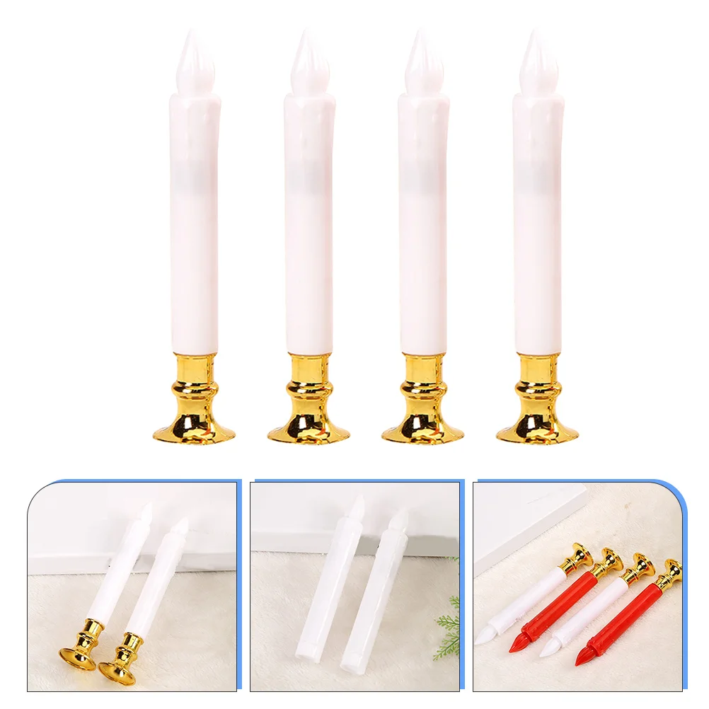 

4 Pcs LED Electronic Candles 19cm White Shell Yellow Light Home Decor Safe Kids Pet Friendly Wax Simulated