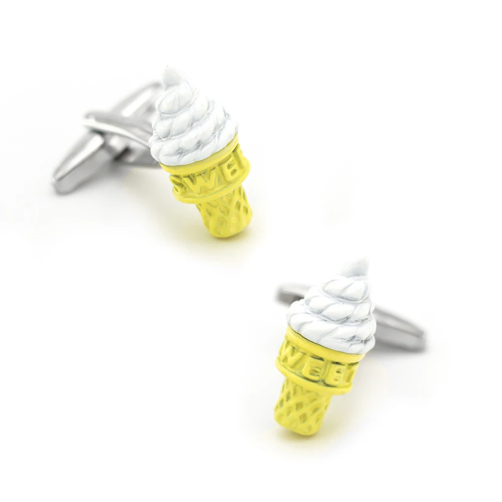 iGame Ice Cream Cuff Links Quality Brass Material Yellow Color Food Design Cufflinks Wholesale & Retail