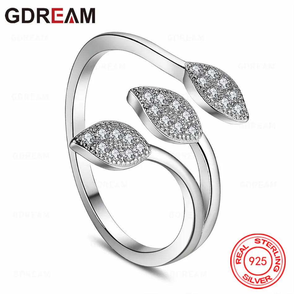 GDREAM 925 Sterling Silver Leaf Zircon Leaf Ring Women Commuting Accessories Christmas Gift Jewelry