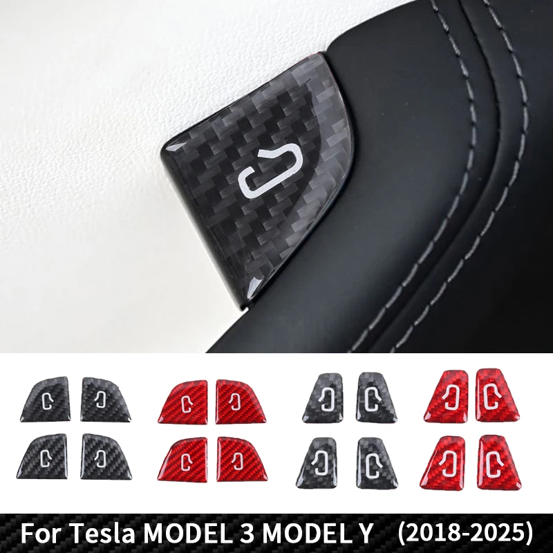 테슬라 모델 3 Y 2018-2025용 4PCS 리얼 카본 파이버 자동차 도어 스위치 패널 커버 스티커 자동차 인테리어 장식 액세서리 썸네일 2