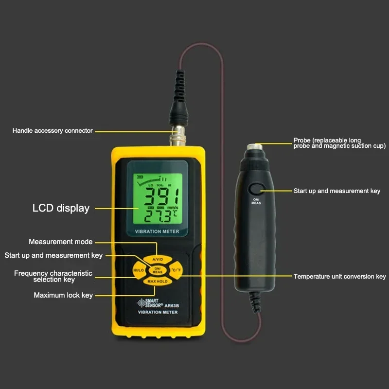 Smart Sensor AR63B Digital Precision Vibration Meter Tester Gauge Analyzer