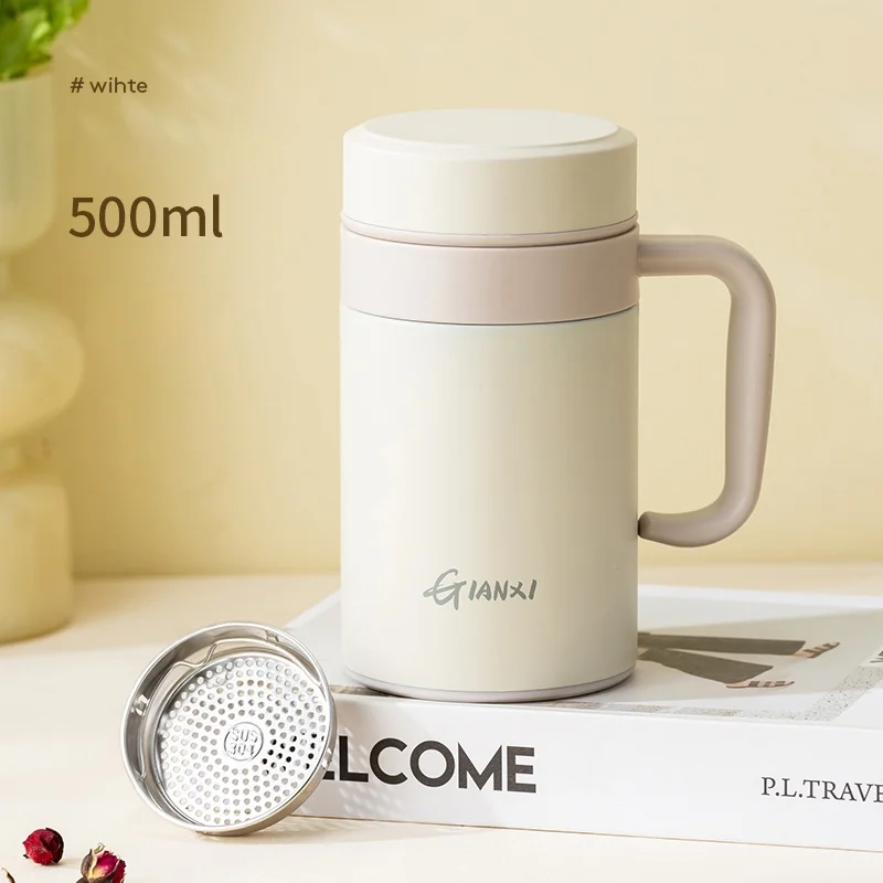 Thermal Mug For Women New Concise Thermal Mug Tea Separation Cup Man Strap Handle Stainless Steel Cup