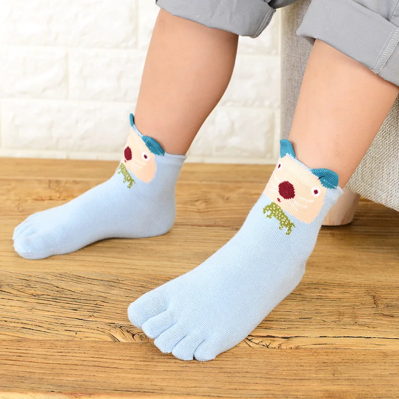 Calcetines de algodón puro con dedos de los pies para niños, calcetines cortos de dibujos animados 3D, 5 dedos, 5 pares