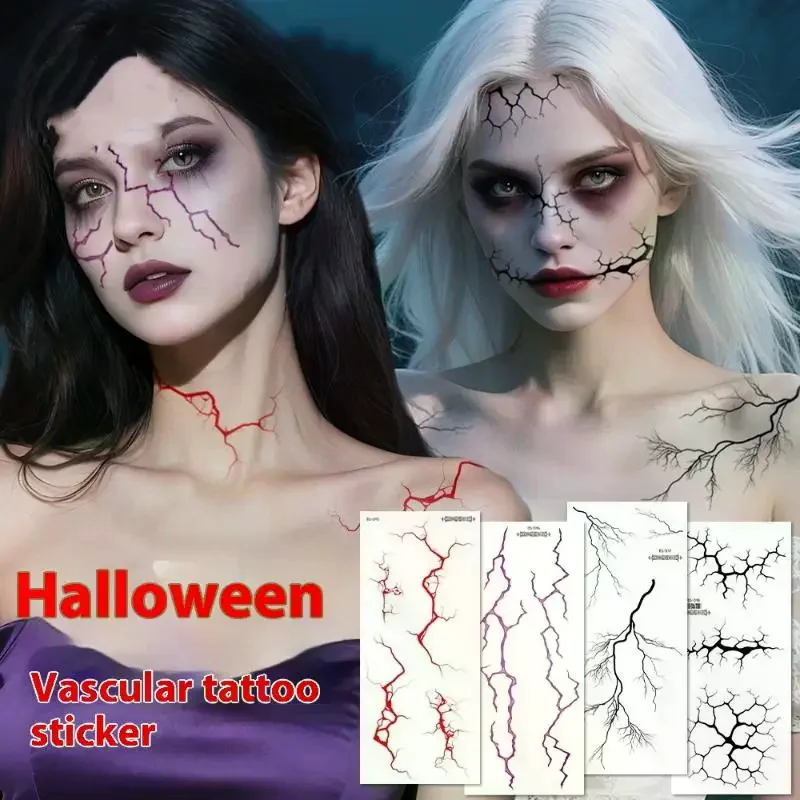 

2 Sheets Halloween Face Tattoos Blood Vessels Scary Facial Design Eye Makeup Tattoos Decoration Temporary Fake Tattoo Stickers