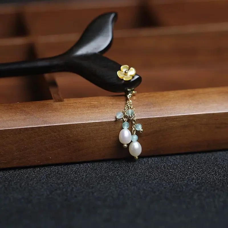 Classical Personality Ebony Fishtail Hairpin, Butterfly Shell Pearl Hairpin, Tea Suit, Horse Dress, Disc Hair Hairpin.