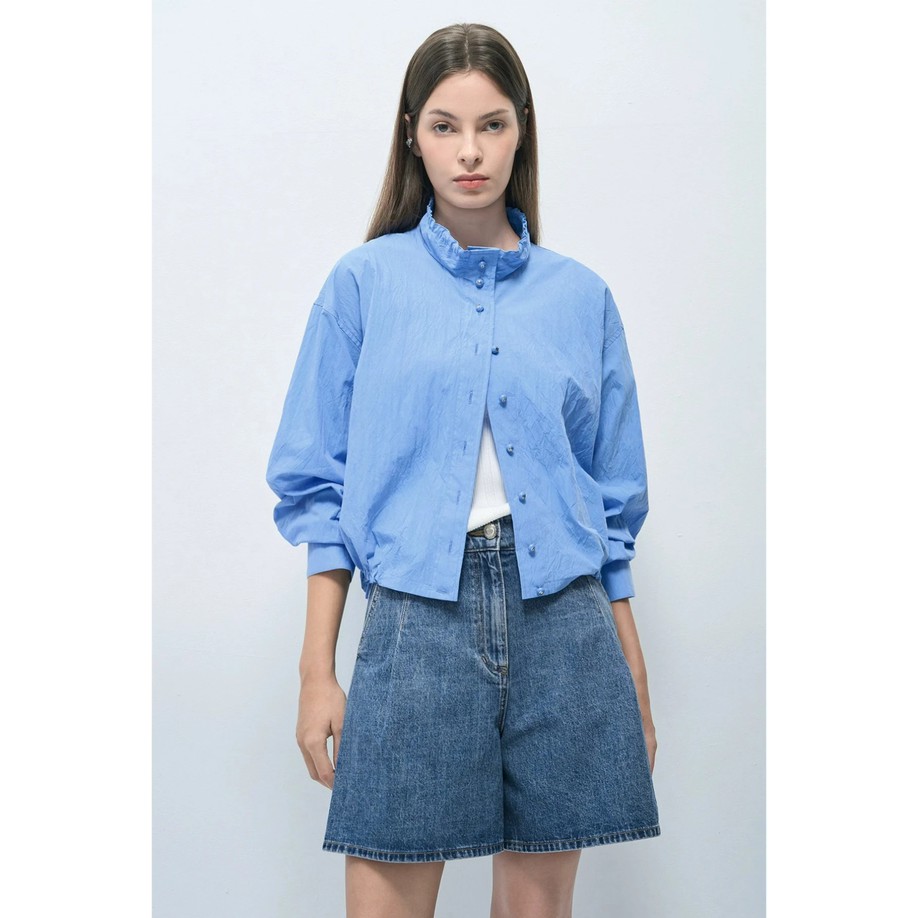 OBZ26 Lemon Cheese Fashionable Stand Collar Vintage Pleated Loose Versatile Thin Jacket Outerwear Casual Style Autumn 2026