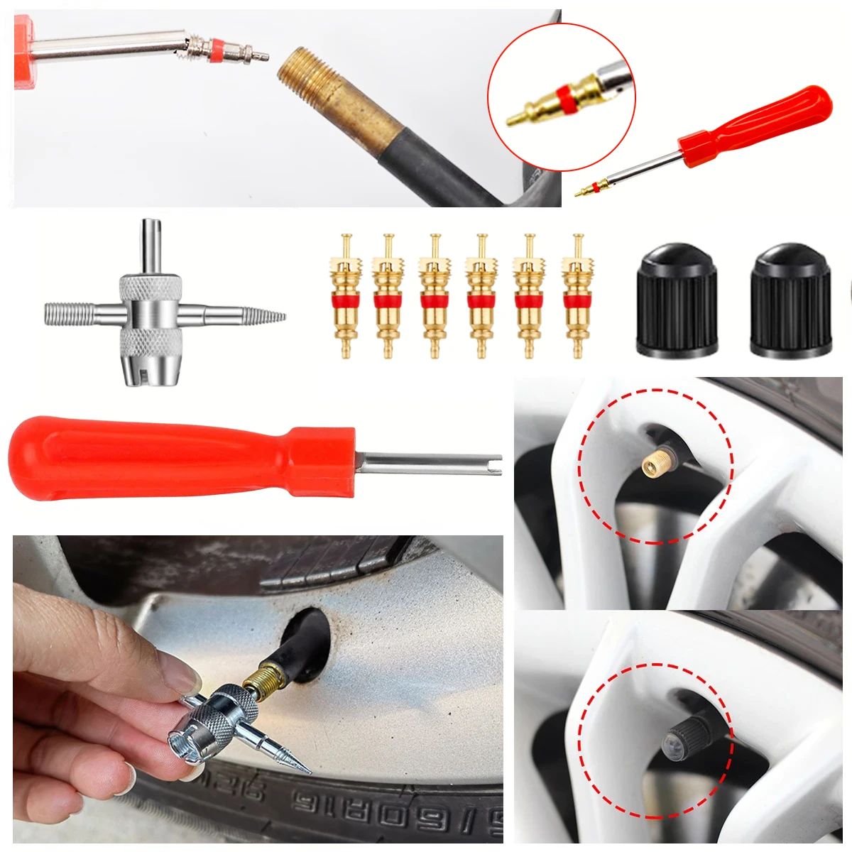 Car Bicycle Slotted Handle Tire Valve Stem Core Remover Screwdriver Tire Repair Install Tool Kit Auto Motorcycle Accessories