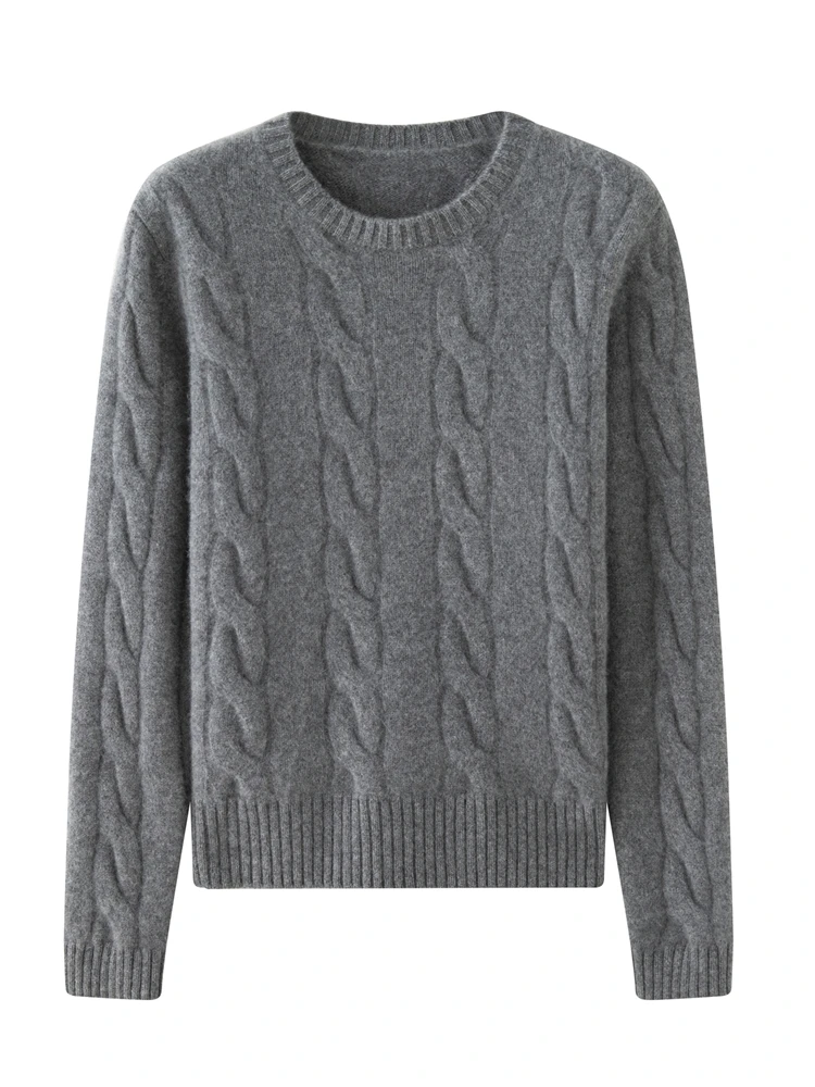 

TLOML новый женский 100% кашемировый свитер, пуловер с круглым вырезом, толстый вязаный кабель, винтажный кашемировый трикотаж, базовый топ на осень и зиму