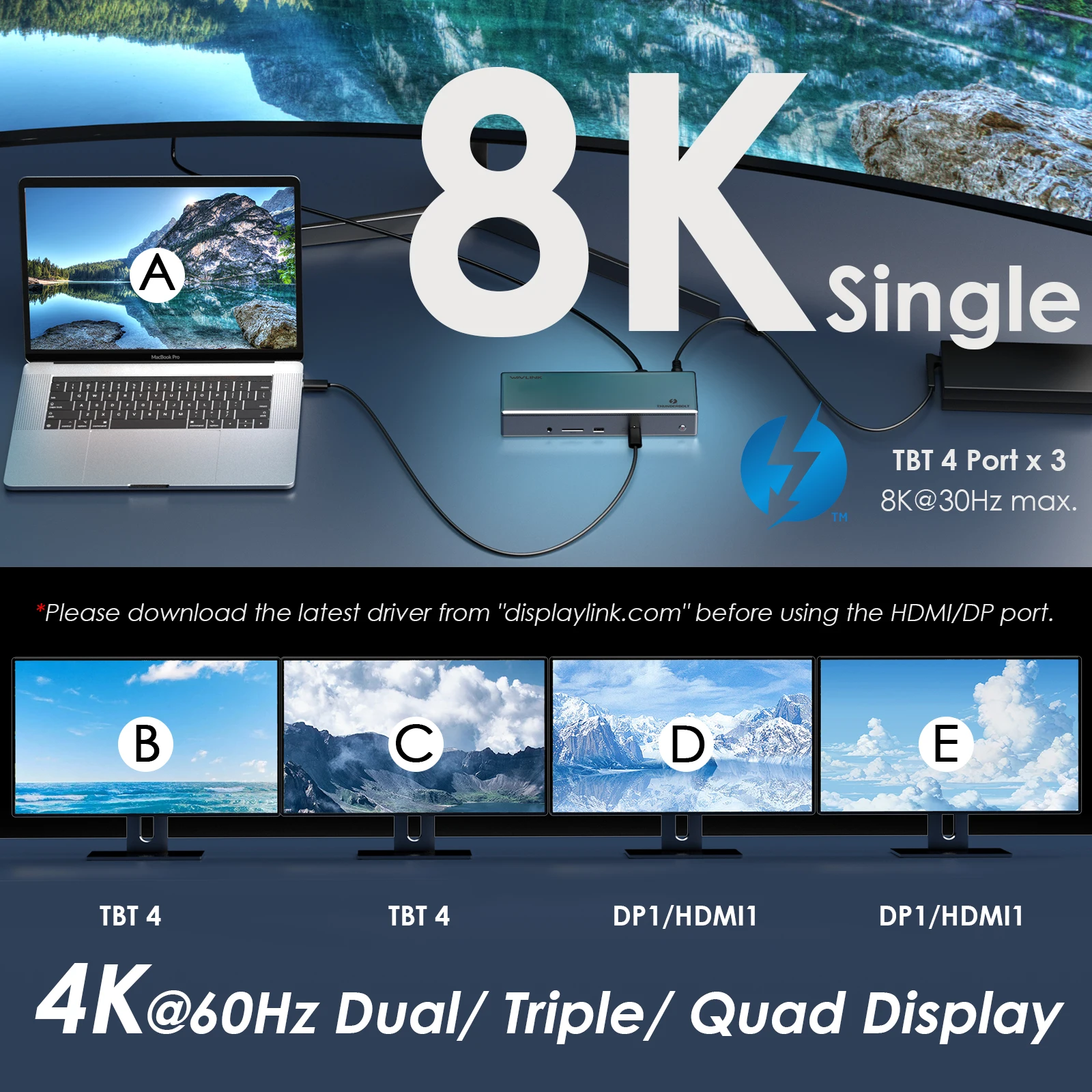 Imagem -03 - Wavlink-thunderbolt Quad Display Docking Station 2.5g 40gbps 8k @ 30hz 4k @ 60hz Laptop 98w de Carregamento para Mac