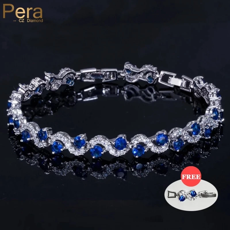 Pera 5 Colors Options Fashion Ladies Silver Plated Cubic Zirconia Royal Blue Tennis Bracelets Jewelry for Women Party Gift B017