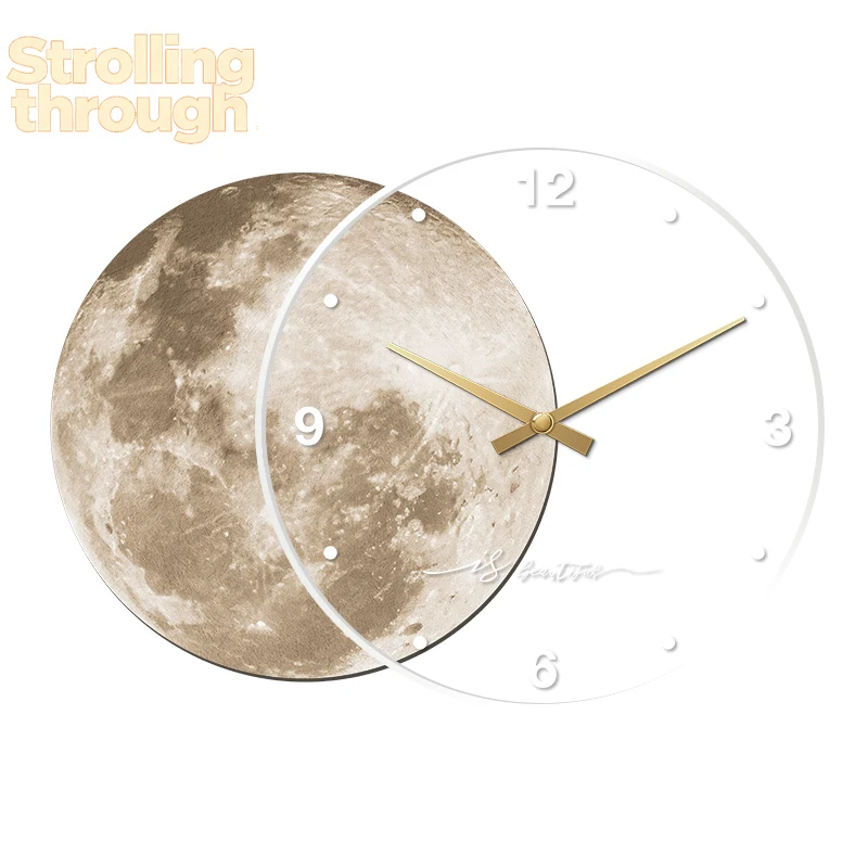 

Декоративная картина в стиле ваби-саби для ресторана с часами, светодиодной подсветкой и изображением луны, для гостиной, настенная, премиум-класса