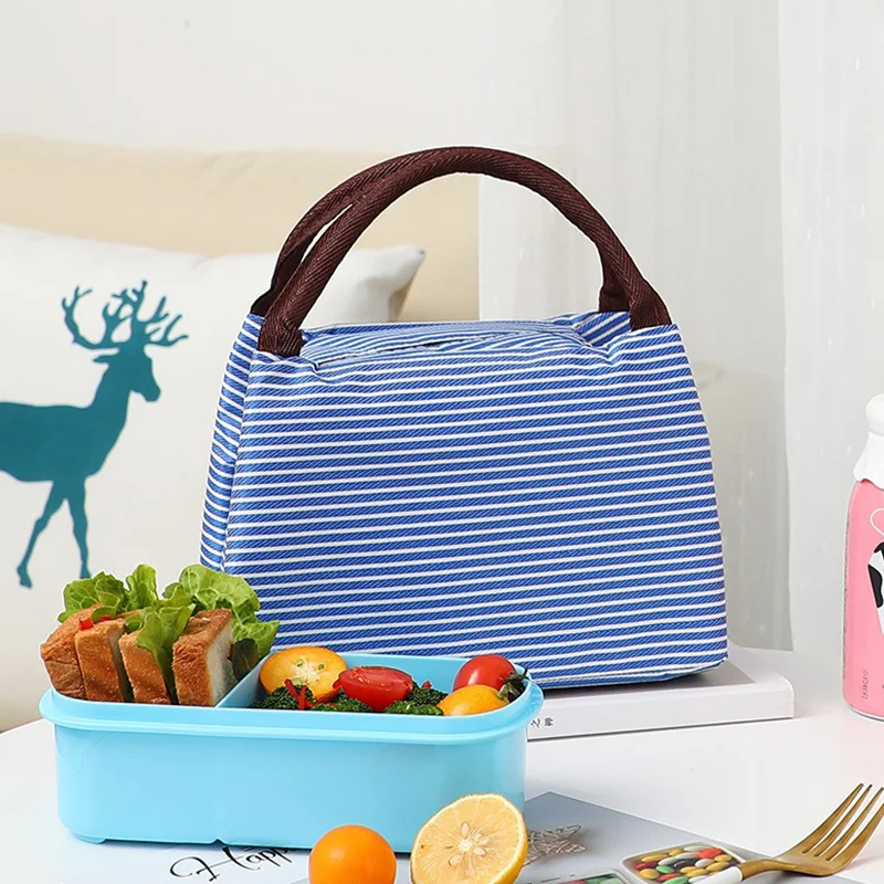 Multi-Color Portable Square Lunch Bag Washable Striped , Reusable Leak Poof Insulation Tote Bento Bag