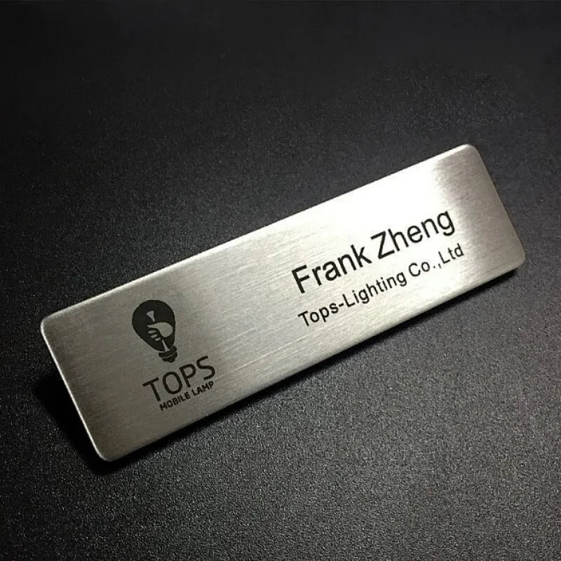 70x20MM Brooches Pin Color Printing And Engraving Customizable Engraved Text Logo Business ID Plate Steel Metal Tag Name Badges