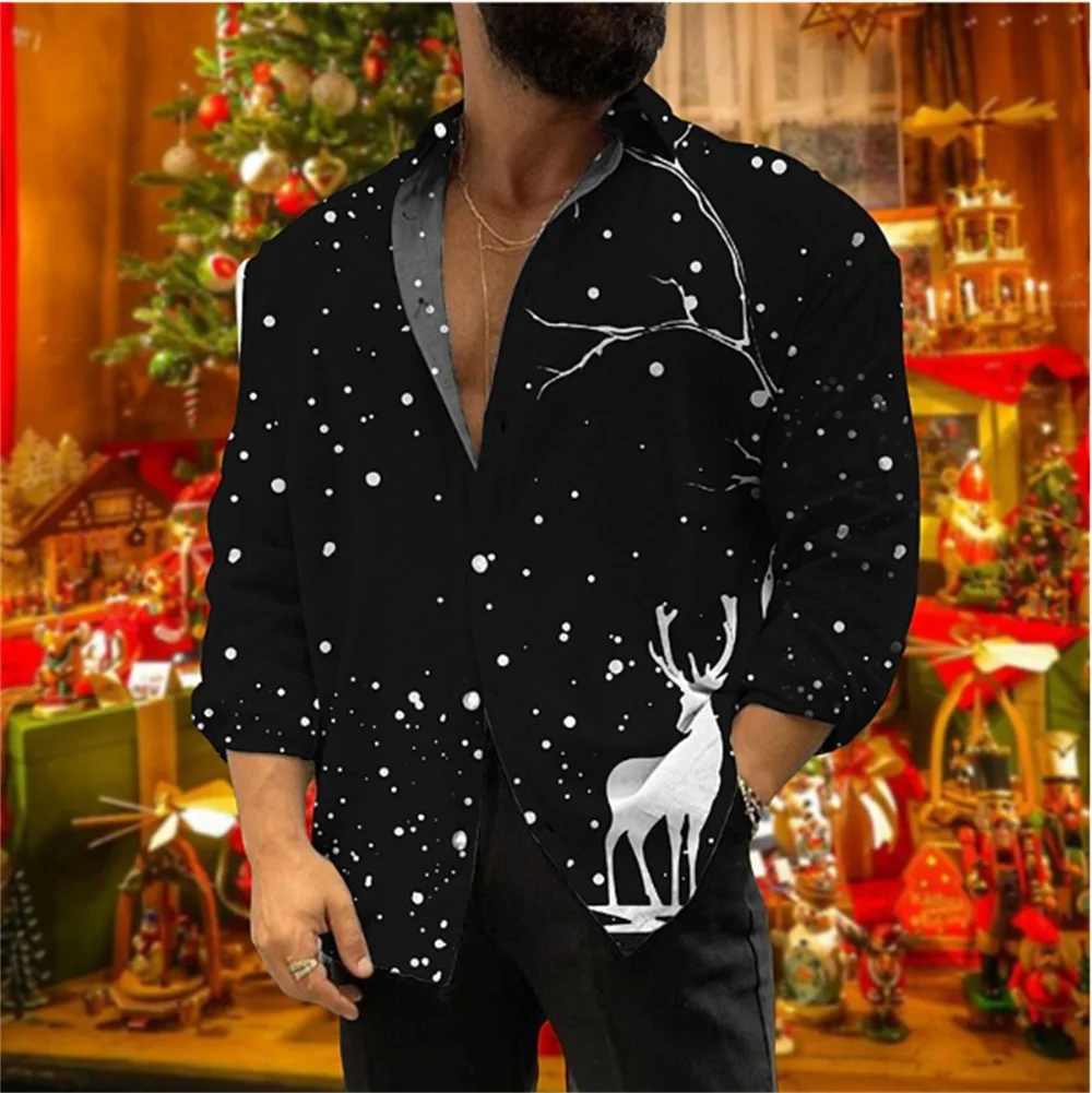 Christmas designer designs new men\'s shirt party style Santa Claus high-definition pattern New Year\'s Christmas gift shirt plus