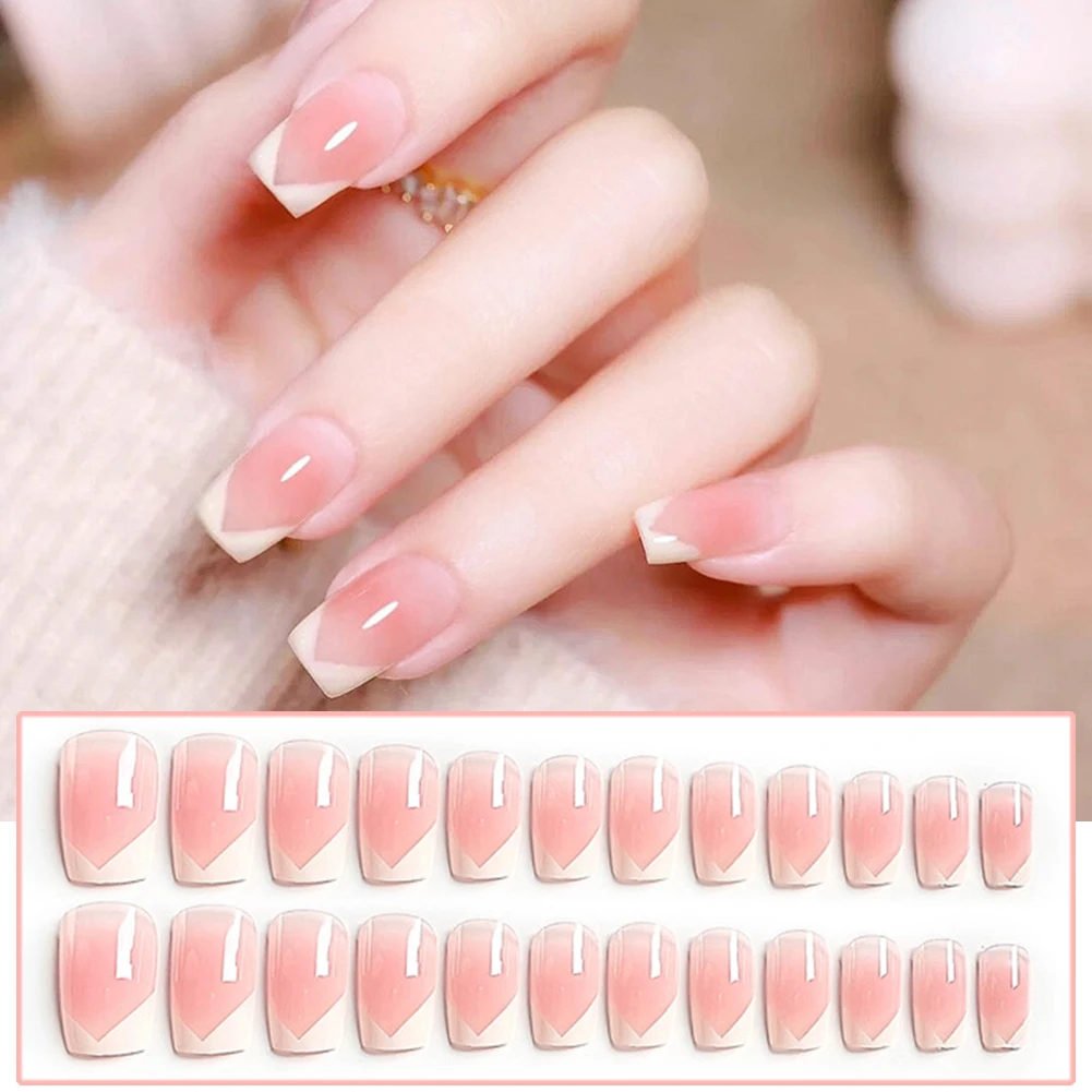 

24pcs Long Press On Nail Rhinestones Full Coverage Finished Nail Piece Artificial For Women & Girls reusable false nails