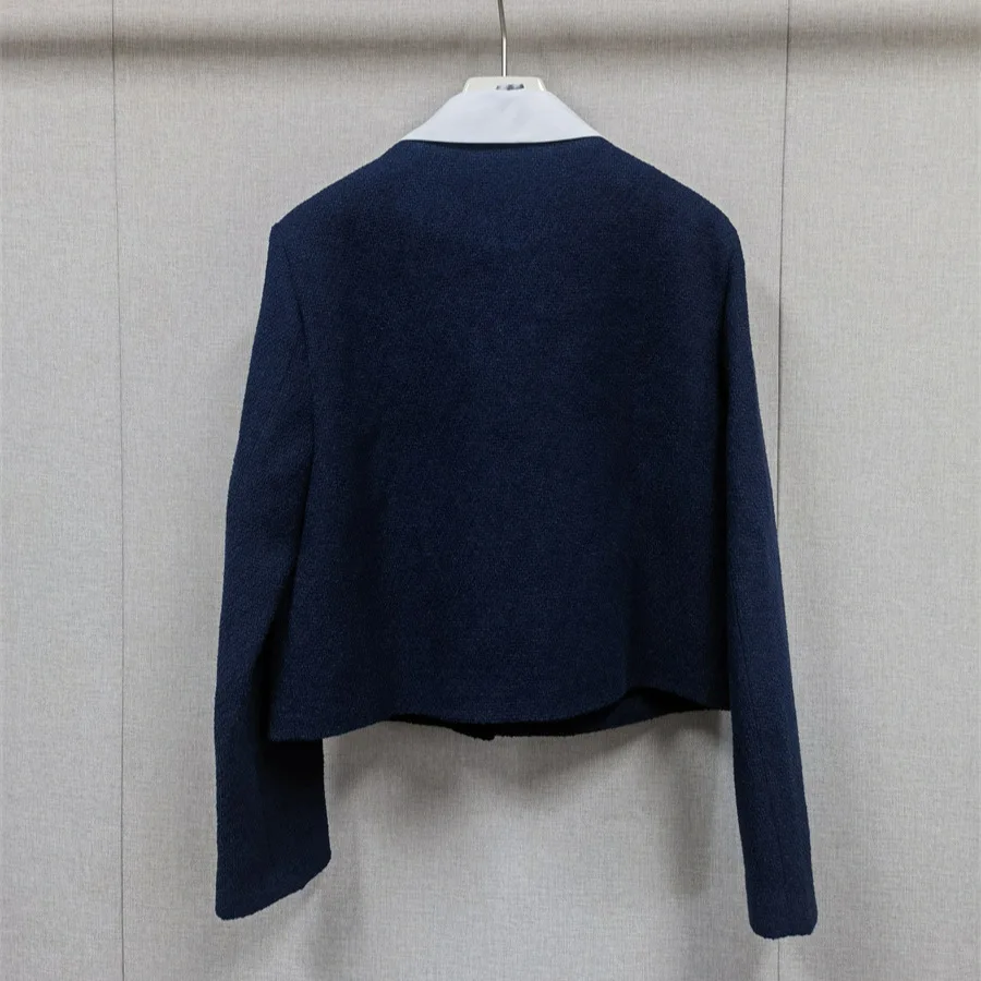 【Geschenk kostenlos】 2025 Frühherbst Neue Mode Kontrastfarbe Abnehmbarer Kragen Tweed Kurze Jacke Damen