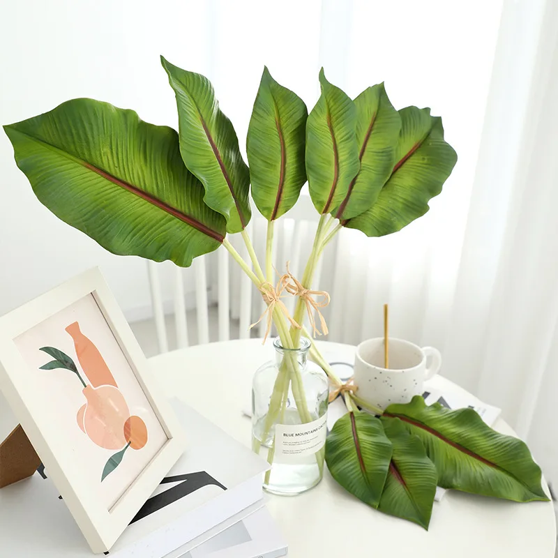 Office Decor Simulation Green Plants Fake Leaf Home Bedroom Room Decoration PU Palm Turtle Back Leaves Artificial Plant Floral