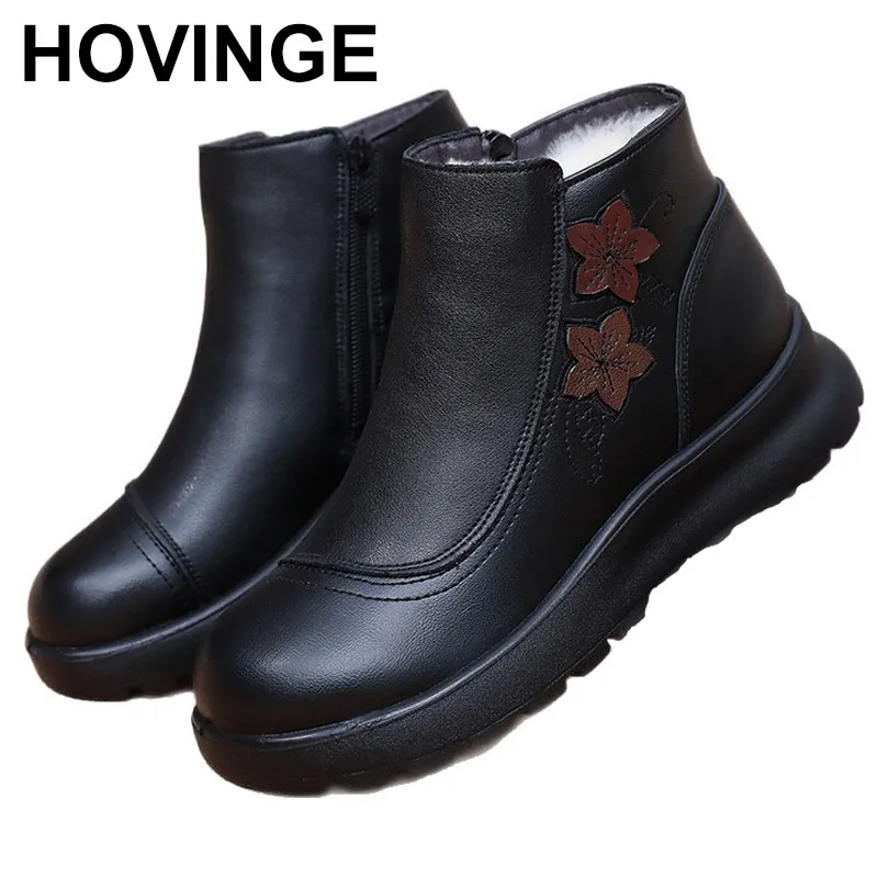 

Winter Shoes Fashion Women Genuine Leather Wedges Ankle Boots Casual Keep warm Women Snow Boots Mother Waterproof Non-slip Boots