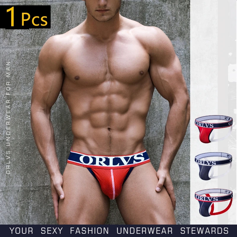 ORLVS Popular Gay Men Sexy Underwear Thong Men Jockstrap Solid Mens Underpants Mens Thongs And G Strings String Bikini Men