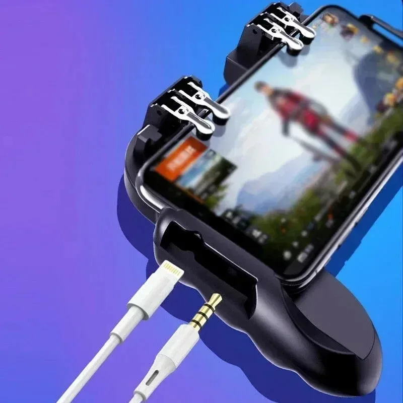 H9 6フィンガーフォンゲームパッドジョイスティックコントローラー、内蔵バッテリー冷却ファン搭載、iPhone/Android PUBG向け、照準射撃用合金製キーボタン付き