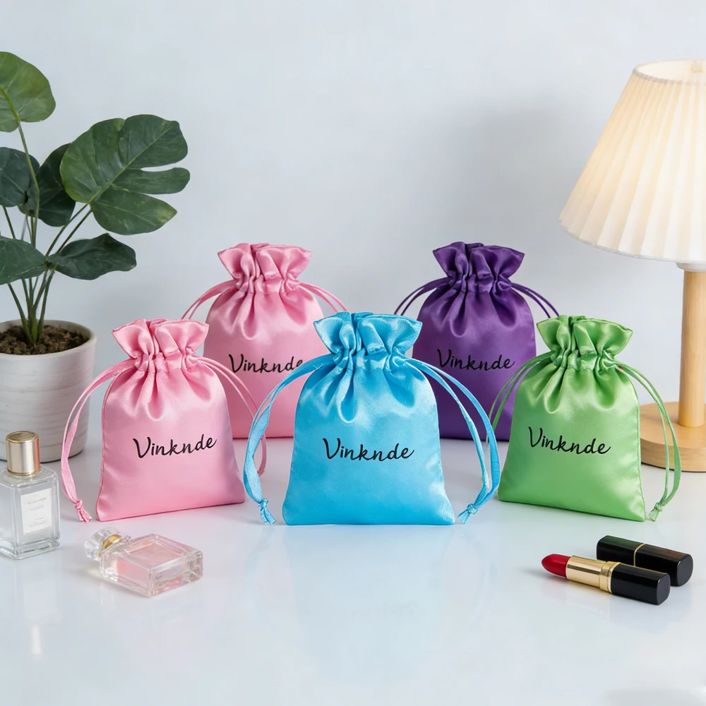 

100 шт. 8x10 см шелковые атласные подарочные мешочки на шнурке с индивидуальным логотипом для свадьбы, детского праздника, сувениров, украшений, мыла, косметики