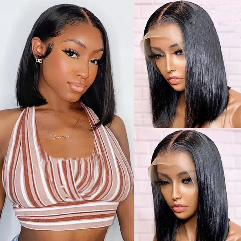 Ready To Wear Bob 220% Glueless Wig Human Hair 13x4 Bob Lace Frontal Wig Short Bob Wig Bone Straight Human Hair Wig Pre Plucked