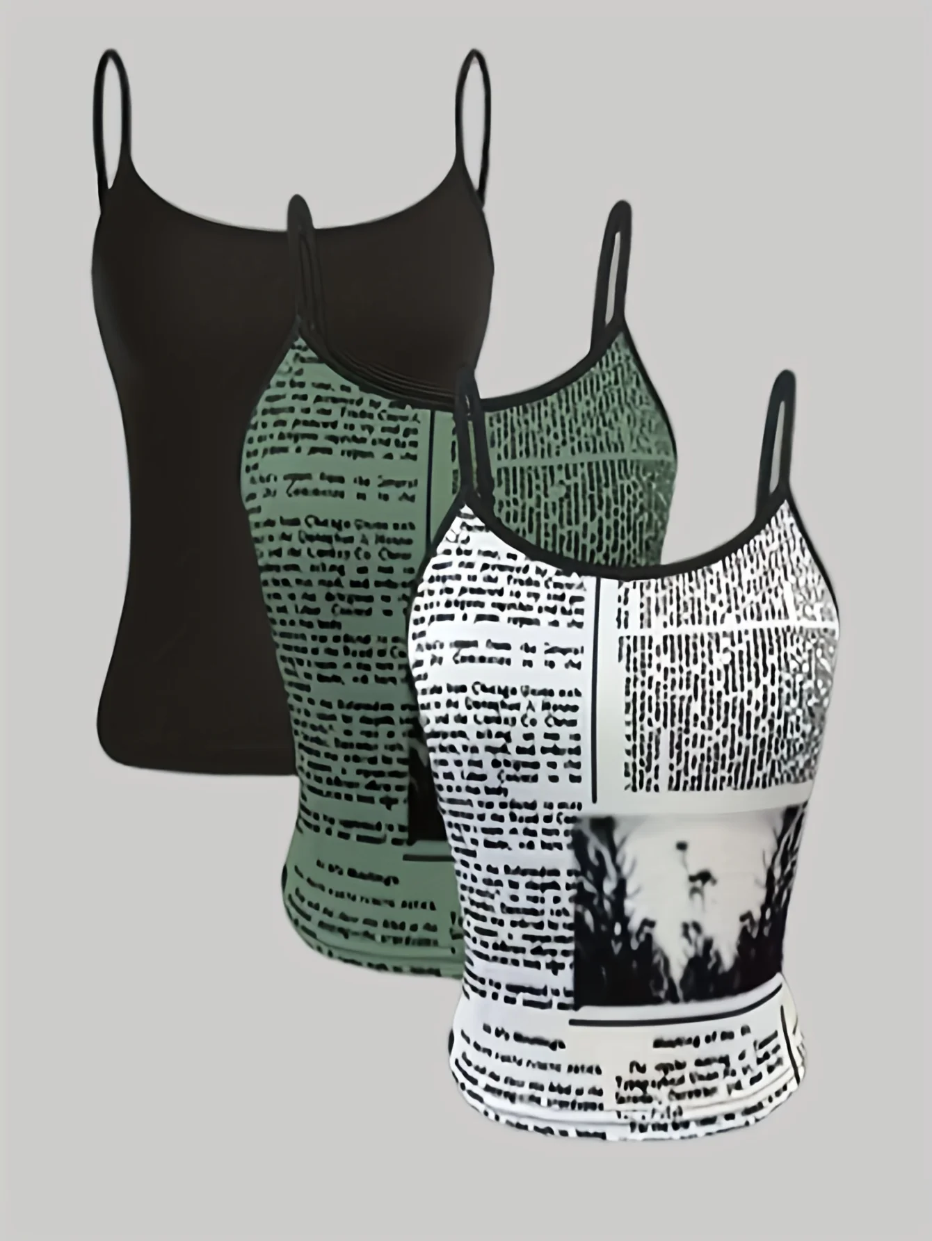 Three-piece women's large-size halter top - printed sleeveless halter top vest