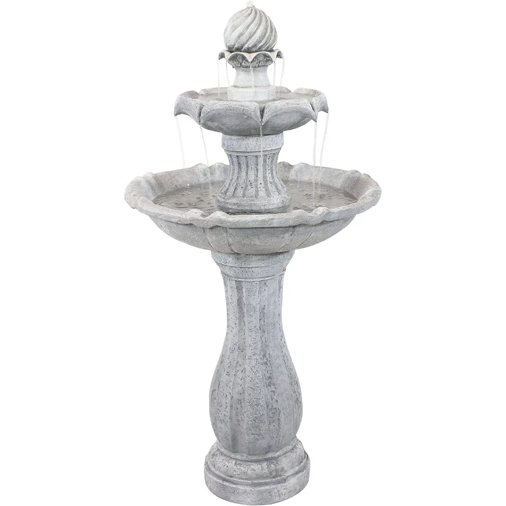 

45-Inch 2-Tier Solar Fountain With Battery Backup And LED Light - Submersible Electric Pump，outdoor Fountain