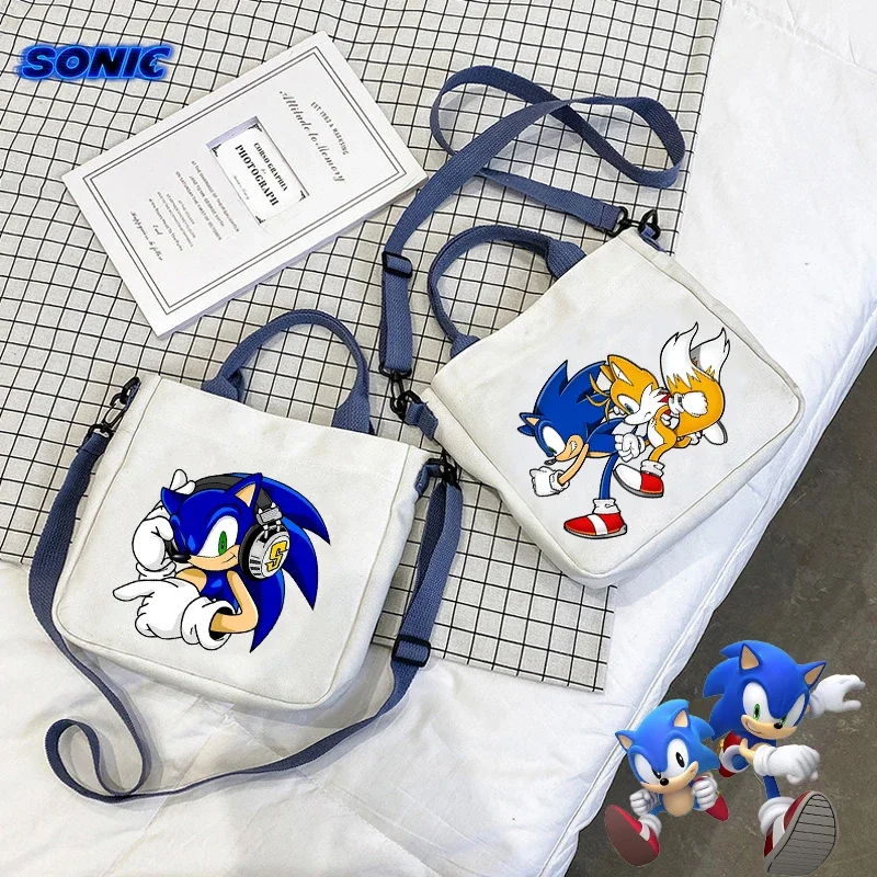 Sonics Shoulderbag Boy Girl Cute Cartoon Anime Pattern Shoulder Bags Trendy Cool Large Capacity Storage Canvas Bag Handbag Gift