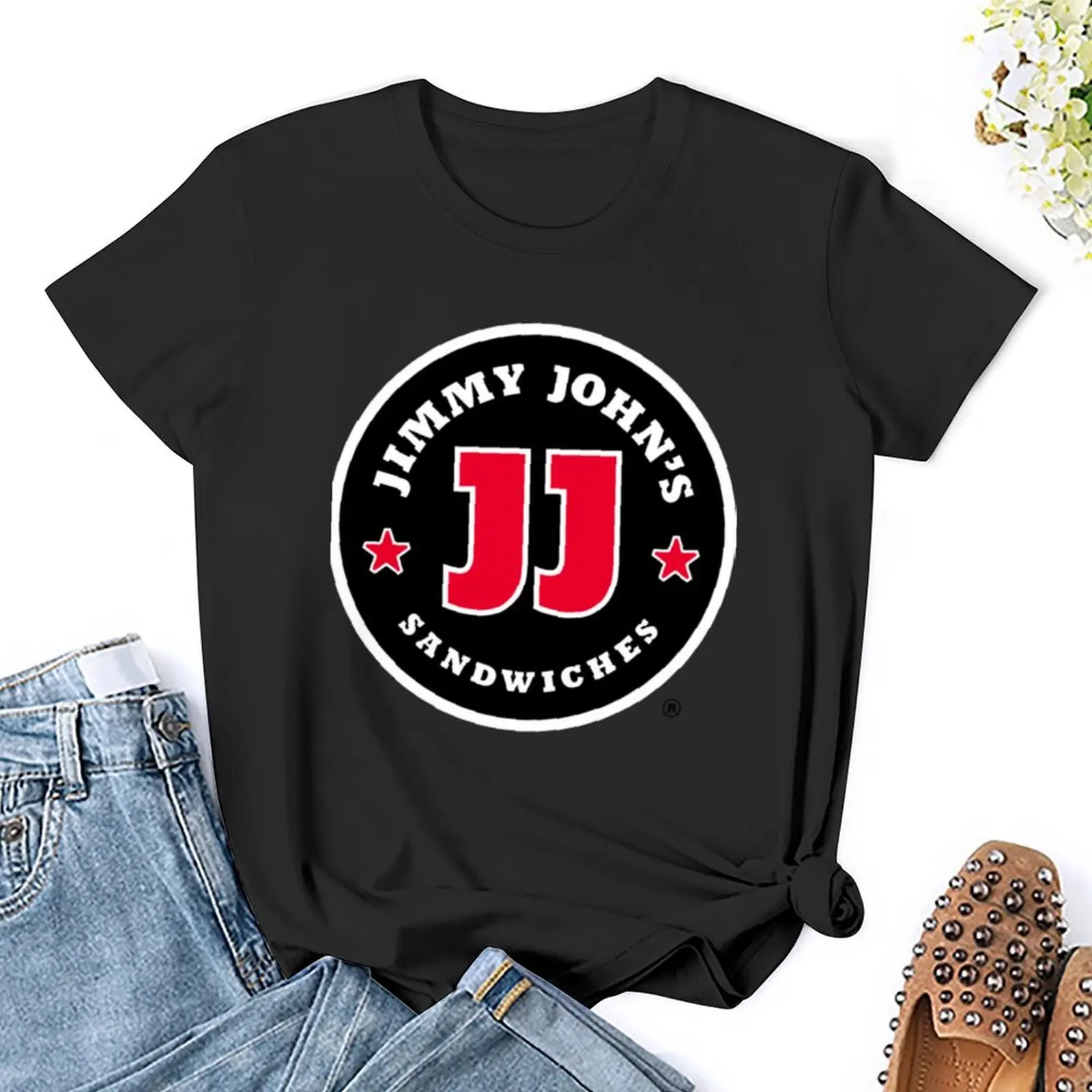 Jimmy John 'S Sandwiches Restaurant Logo T-Shirt Met Dierenprint Shirt Voor Meisjes T-Shirt Voor Dames