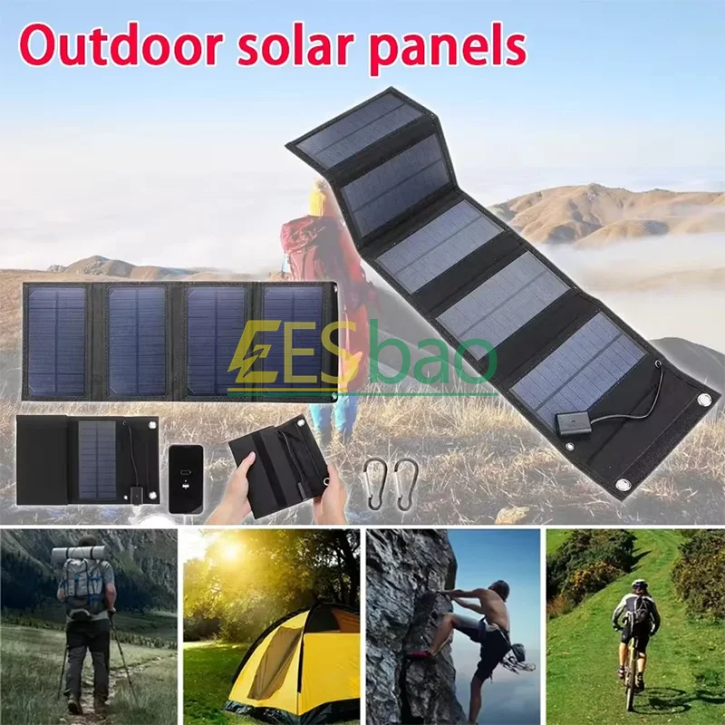 70/36W Foldable Solar Panel 5V USB Portable Battery Charger for Cell Phone Outdoor Waterproof Power Bank for Camping Accessories