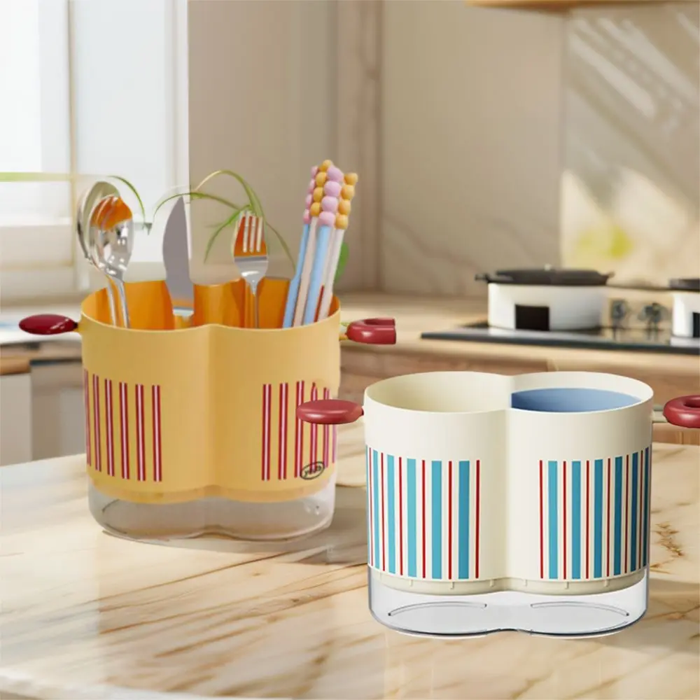 

Plastic 2 Grids Chopstick Cage Large Capacity Drainable Tableware Drain Storage Box Detachable with Handle Cutlery Drying Basket