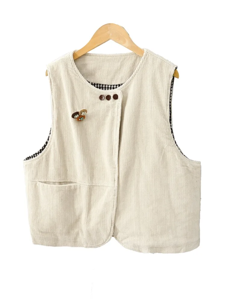 Gilet rotondo chic in velluto a coste Ne Capispalla da donna Autunno dimagrante a righe in velluto abbottonato Faionable Commute Sle Jaet