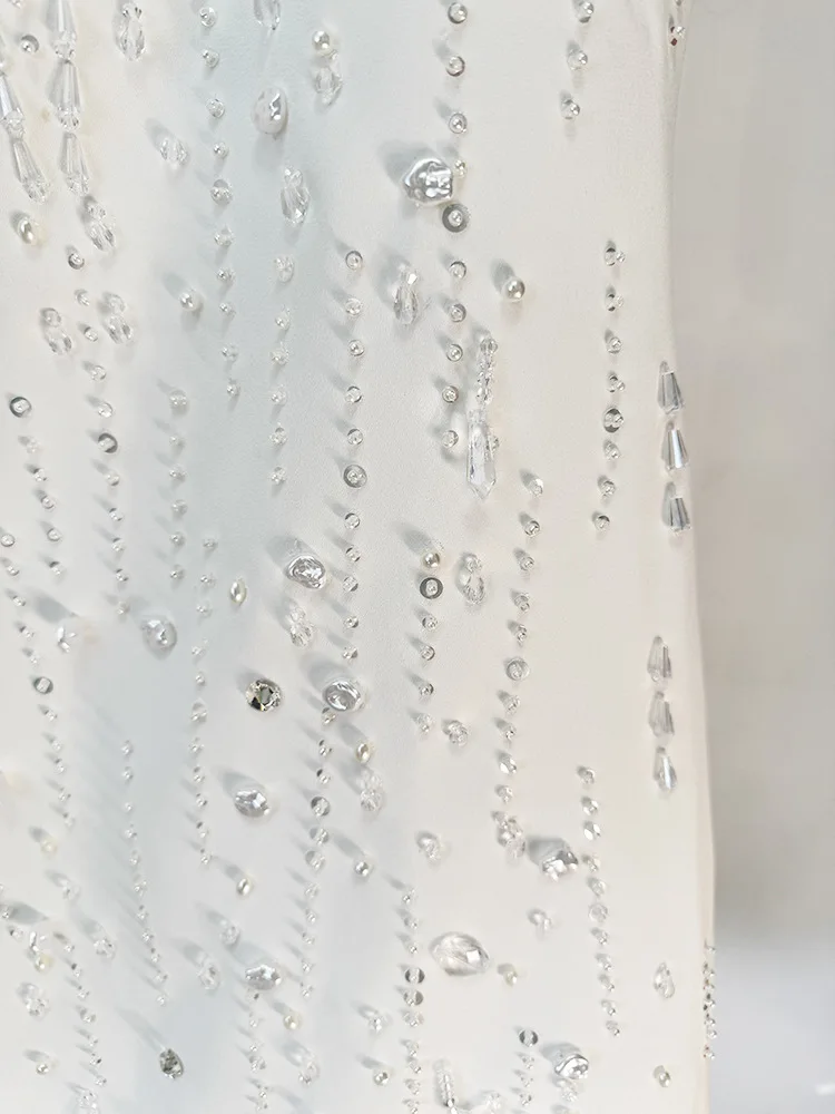 HIGH STREET Newest 2025 Fashion Stylish Designer Women's Diamonds Beading Sequined Sleeveless Tank Dress