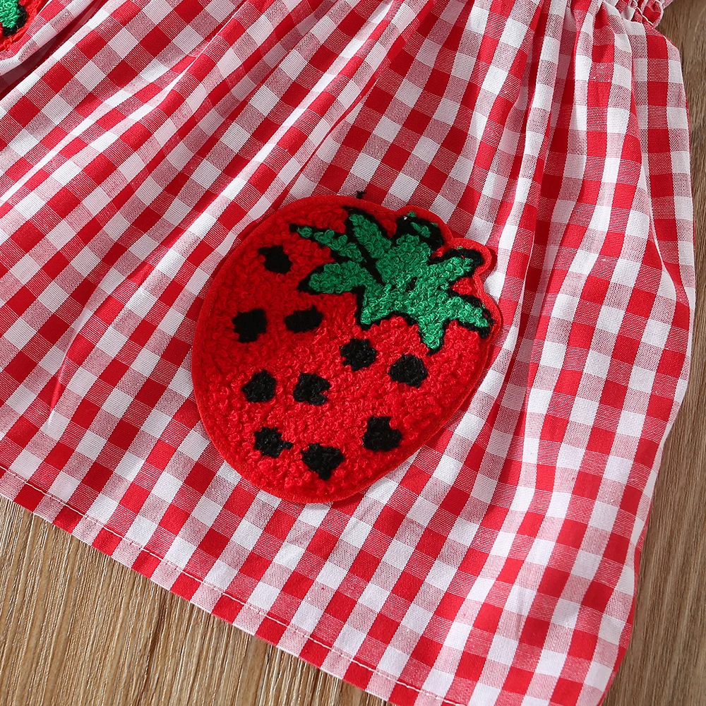 New Summer Dress for Baby Girls Suspender Plaid Strawberry A-Line Dress Sweet Princess Dress (Girls 0-3 years old)