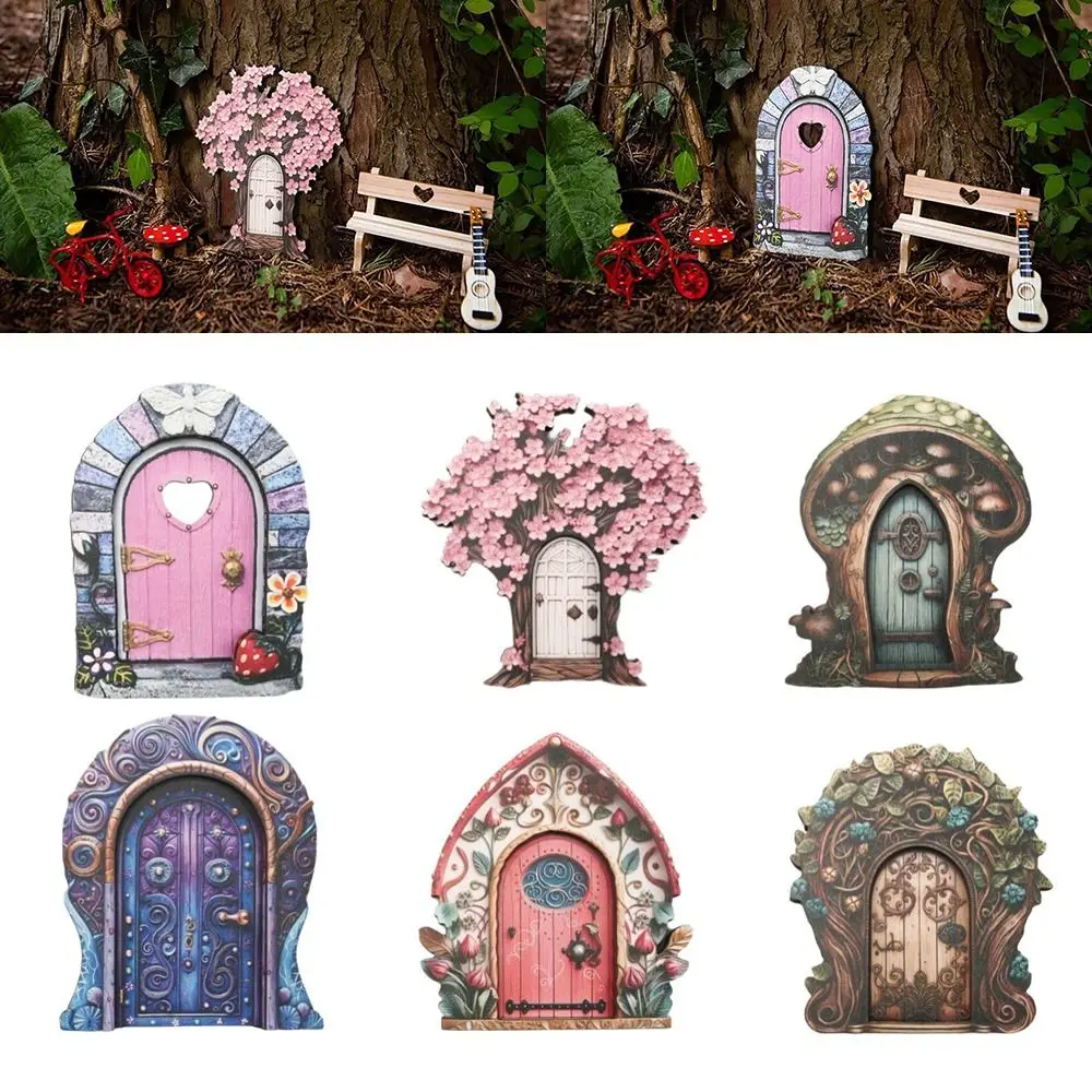 Exquisite Wooden Fairy Door Hand Painted Mini Size Courtyard Elf Door Miniature Rustic Finish Garden Miniature Door Fairy Garden