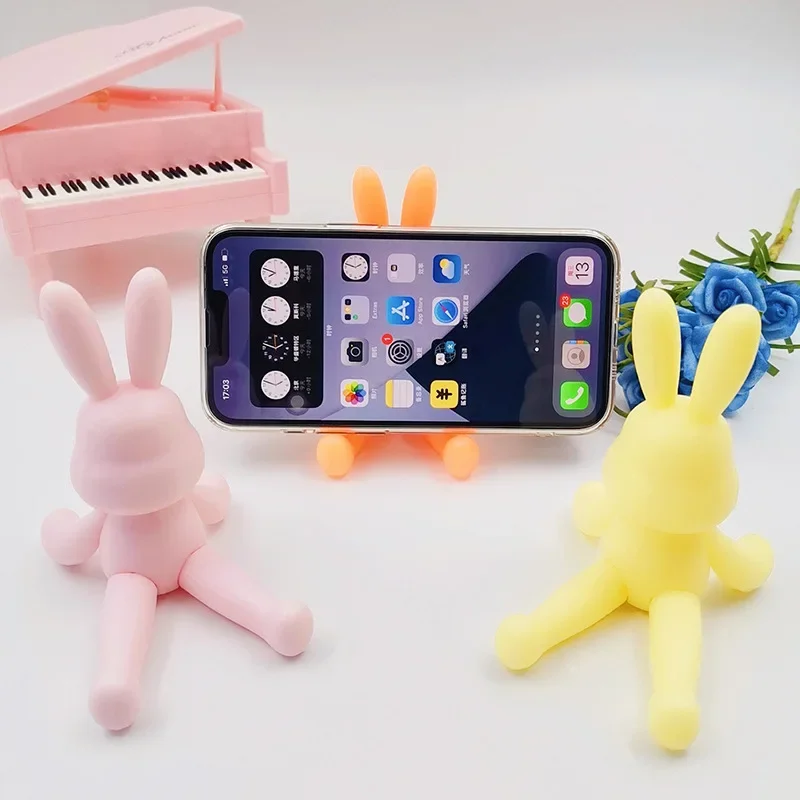 

Creative Rabbit Mobile Phone Holders Plastic Candy Color Cartoon Rabbit Mobile Phone Stand Desk Holder Car Holder